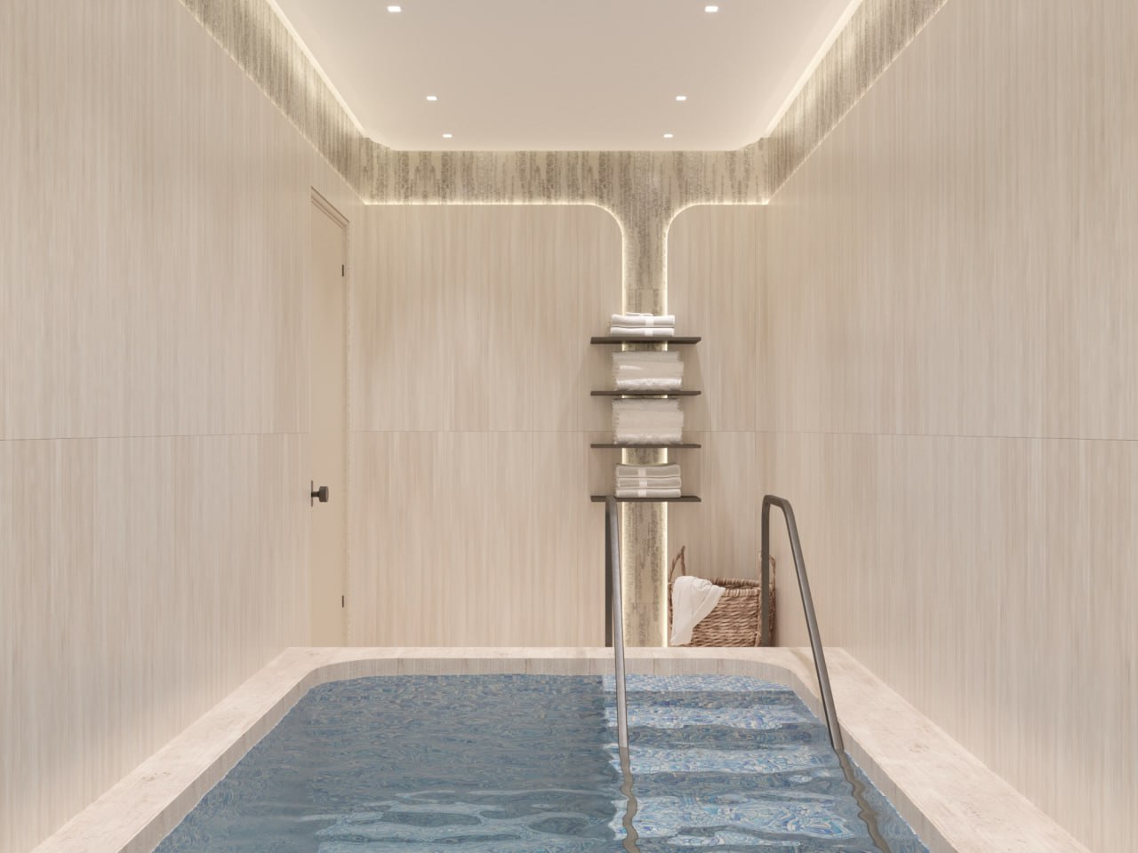 Alternate view of the mikvah pool and its arched stone surround